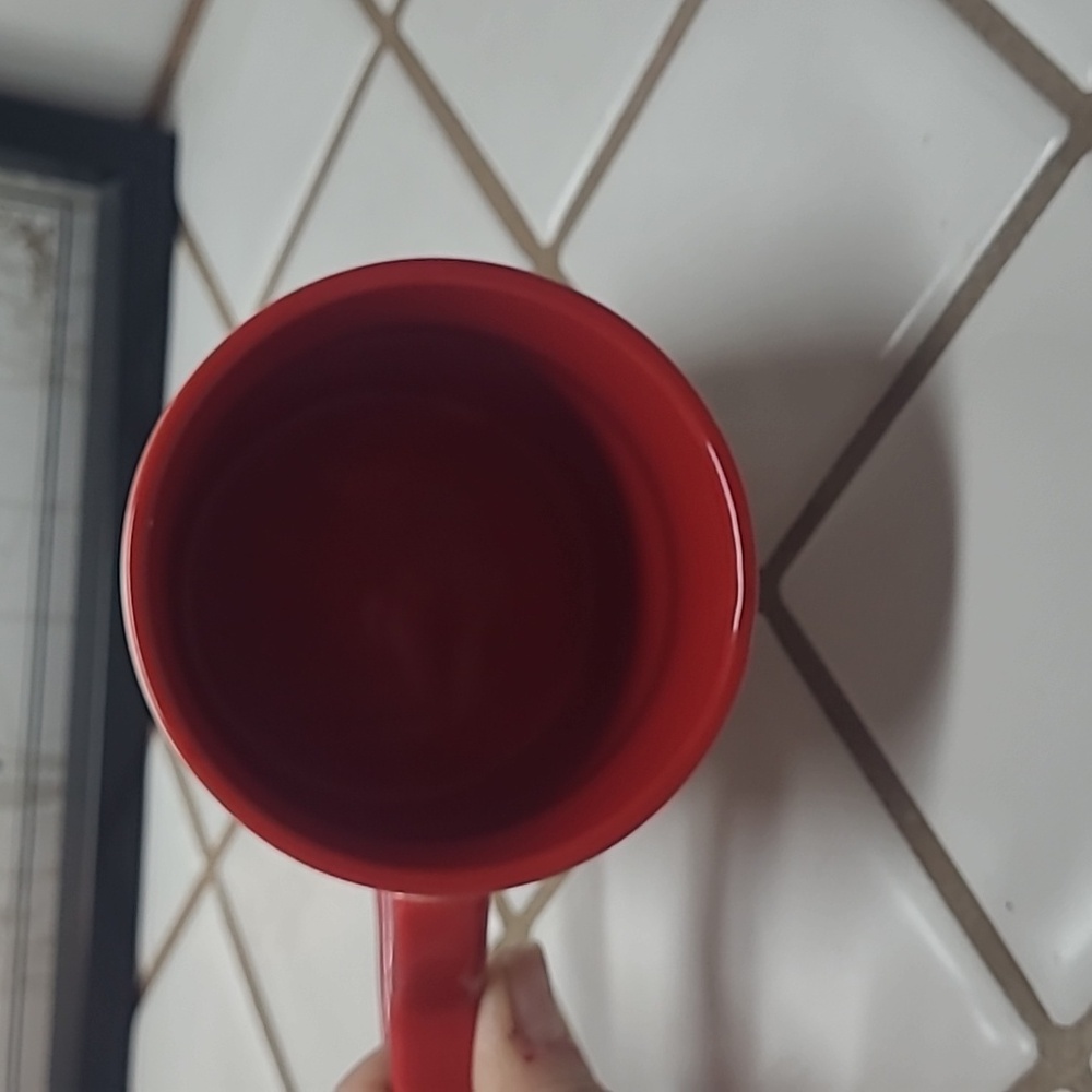 Heart Patterned Mug with Red Handle - Picture 3 of 6